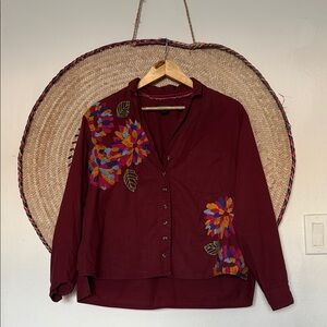 Maeve Deep Red Embroidered Blouse